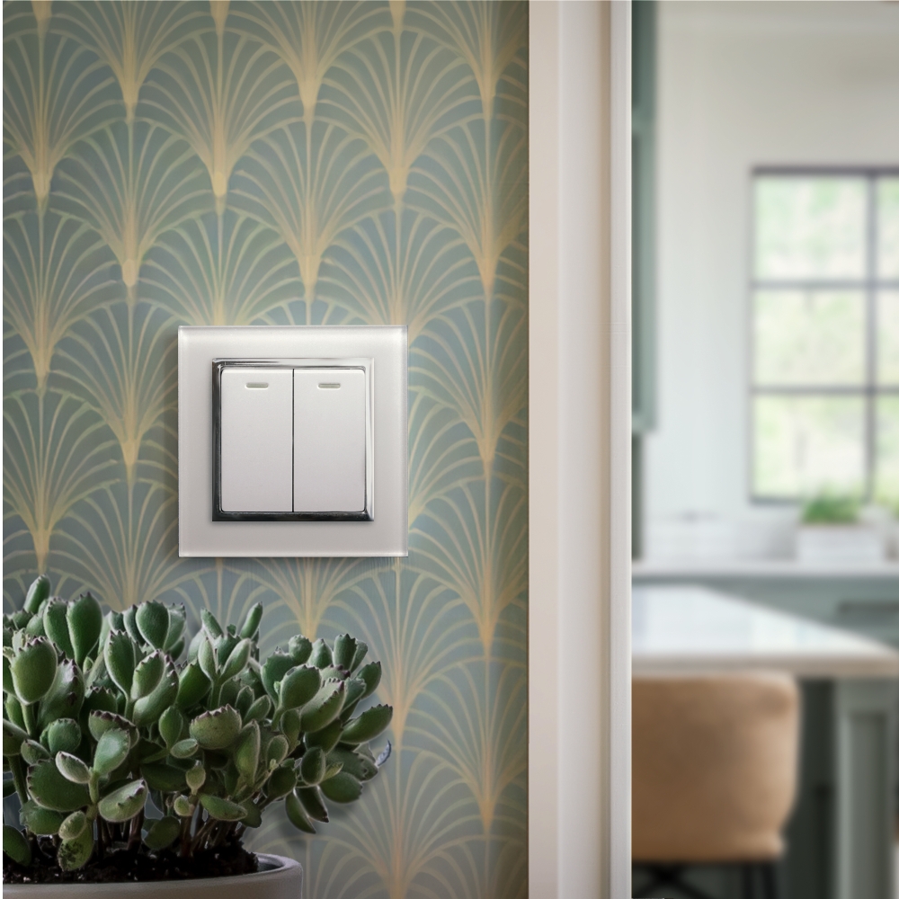 Crystal CT 2 Gang Rocker Light Switch White RetroTouch Light